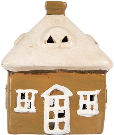 Clayre & Eef Waxinelichthouder Huis 12x9x14 cm Bruin Keramiek