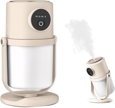 Luchtbevochtiger - 28dB stille - voor de babykamer, luchtbevochtigers voor slaapkamers - mini-luchtbevochtiger - met automatisch uitschakelbaar nachtlampje - 90° roterende ultrasone koele mist luchtbevochtigers - voor huis en planten - Beige