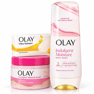 Olay Let It Glow Gift Pack - Huidverzorging geschenkset - Bodyscrub - Zeeptablet - Douchemiddel