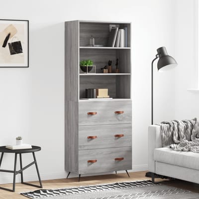 vidaXL - Hoge - kast - 69,5x34x180 - cm - bewerkt - hout - grijs - sonoma - eikenkleurig