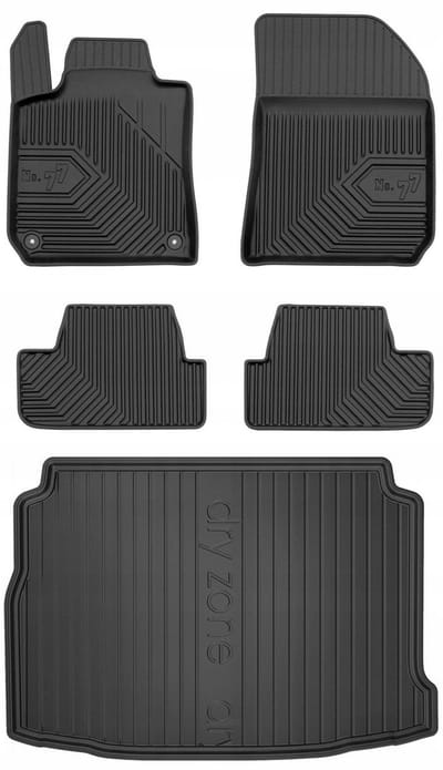Frogum No.77 Automatenset + Dry Zone Kofferbakmat - Geschikt voor Peugeot 308 II Hatchback (2013-2021) - Complete Set - Perfecte Pasvorm - TPE Rubber - Hoge Rand - Geurloos - Zwart