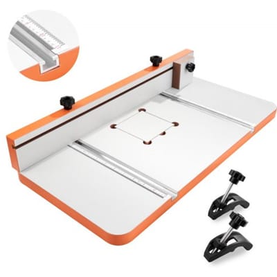 VEVOR tafel voor kolomboormachine, boortafel 605x300 mm, met verstelbare aanslag en aanslagblok, T-sleuven, MDF tafelblad, schaalverdeling, ondersteuning voor meerdere klemmen en bankschroeven.