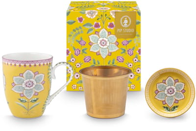 Pip Studio - Tea for one set Lily & Lotus Geel - Vaatwasserbestendig - Cadeaudoos