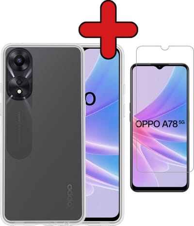 Hoesje - Met Screenprotector - Geschikt voor OPPO A78 5G - Sterk & Shockproof - Telefoon Hoes - Back Cover - Siliconen Case - Telefoonhoes - Transparant