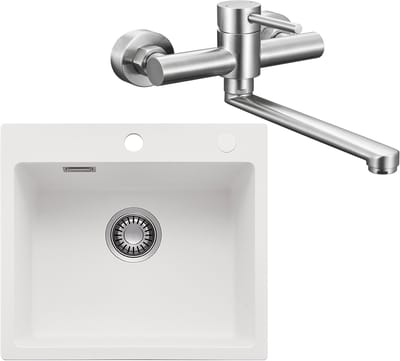 CECIPA max Spoelbak Keuken 40x45CM - Granieten spoelbak Met Wandmontage Keukenkraan - Spoelbak Met Kraangat - Spoelbakken Met Afdruip - Wit