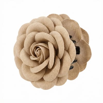 Bruine bloem haar clip voor dames – grote roosvormige haar klem van textiel – elegante decoratieve haar accessoire