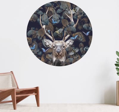 Muurcirkel zelfklevend behang - Forest Deer - Wanddecoratie - 080cm behangcirkel - Ronde sticker voor aan de muur - Behangsticker verkrijgbaar in verschillende formaten