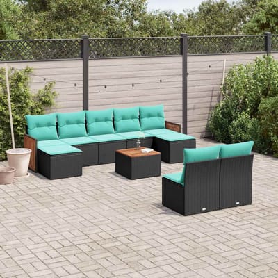 vidaXL - 10-delige - tuinbankset - met - kussens - van - zwart - polyrotan