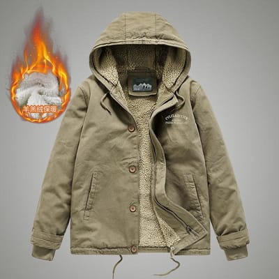 Winter Katoen Gevoerd Heren Casual Lamswol Gevoerd Jack met Wol Verdikt Jong en Middelbare Leeftijd Capuchon Gevoerd Jack Retro Cargo Jas 4XL