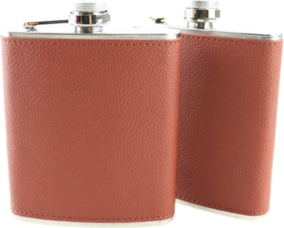 HIXA Heupfles - Bruin - 2 Stuks - Flacon - Veldfles - RVS - Drinkfles - Platvink - Leder - Zakflacon Heupflacon - 200ml - BROWNY
