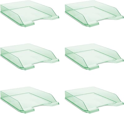 Brievenbak standaard transparant groen / 6 stuks - A4 / brievenmand moderne en stapelbare plank/transparant glashelder/bureaublad/polystyreen 7470001PL-06