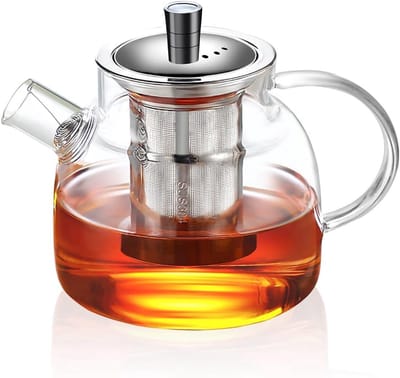 BOTC Glazen theepot van 1,5L - Geschikt voor gebruik op het fornuis - Borosilicaatglas met verwijderbaar RVS infuser -Theebrouwer