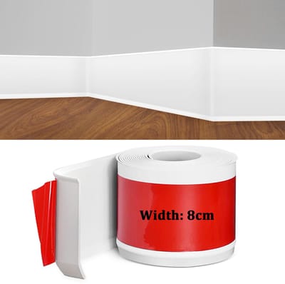 longziming -Zelfklevende PVC Plint – 5 Meter x 8 cm – Flexibele Muur- en Vloerafwerking zonder Spijkers – Duurzaam & Eenvoudig te Monteren – Wit