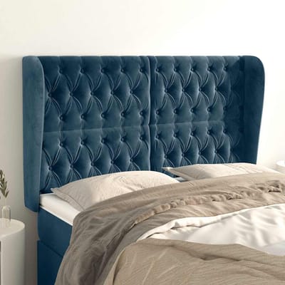 vidaXL - Hoofdbord - met - randen - 163x23x118/128 - cm - fluweel - donkerblauw