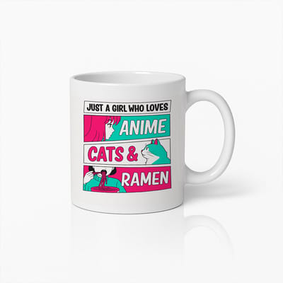 Just a Girl Who Loves Anime Cats & Ramen Witte Mok – Schattige Otaku Manga Liefhebber Koffiemok 330 ml