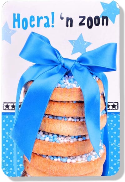 Hoera 'n Zoon! - Luxe Geboortekaartje Jongen - 12x17cm - Gevouwen wenskaart met envelop