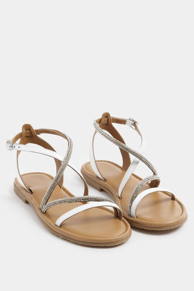 Yours Witte Asymmetrische Sandalen Met Strasssteentjes In Brede Epasvormsize 38EEE