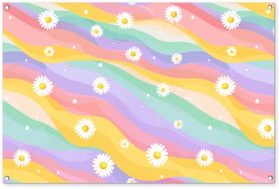 Tuinposter 120x80 cm - Tuindecoratie Madeliefjes - Kleurrijk - Pastel - Vrolijk - Poster voor in de tuin - Buiten decoratie - Schutting tuinschilderij - Tuindoek muurdecoratie - Wanddecoratie balkondoek