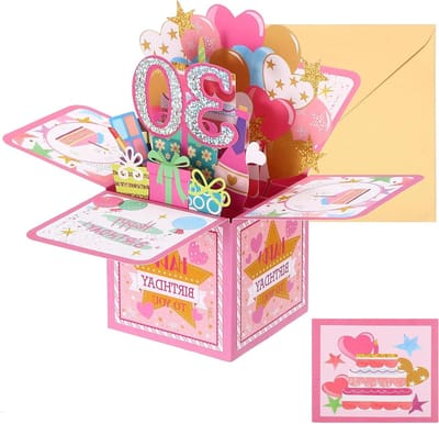 Allecto Plus - 3D Verjaardagskaart Pop-out Met Envelop - Grappige Gelukkige Verjaardagskaart - Roze Decoraties - Vrouwen Meisje Jongen Moeder - Cadeau Beste Vriend - 30e Verjaardag