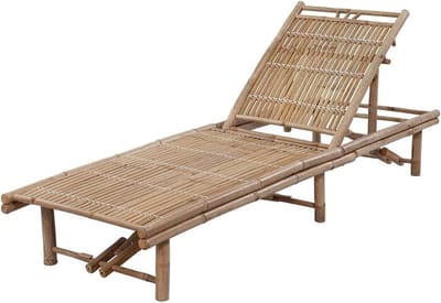 Tuinligstoel - Bamboe ligbed - Ontspannen in tuin - 3 standen verstelbaar - 200 x 65 cm - Grijs ruitpatroon