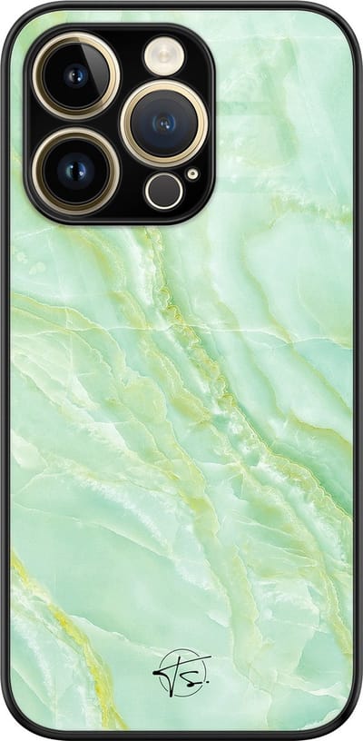 Hoesje geschikt voor iPhone 14 Pro - Marmer limegroen - Luxe Hard Case - Marmer - Groen - Mooie Telefoonhoesjes