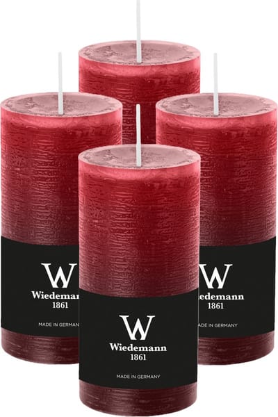 Wiedemann Cilinderkaars/stompkaars - 4x - rustieke kaars - bordeauxrood - 6 x 12 cm - 42 branduren