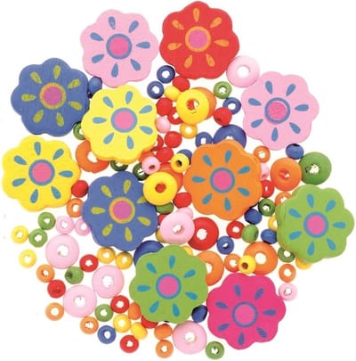 Figuurkralen bloemen / bloemetjes - 150x stuks - mix kleuren - hout - sieraden maken - kettingen - versieren - div formaten