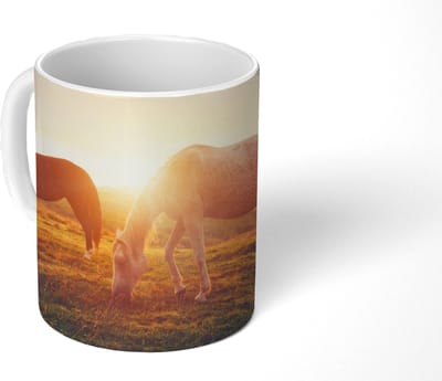 Mok - Koffiemok - Paarden - Zon - Dieren - Mokken - 350 ML - Beker - Koffiemokken - Theemok