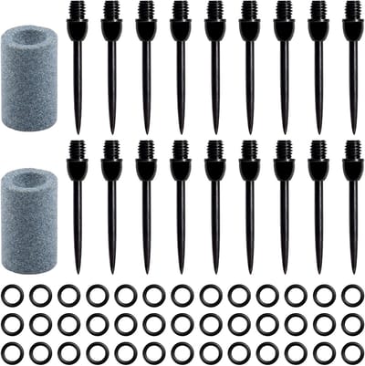 18-delige set stalen dartpunten met 50 rubberen ringen en 2 slijpers, vervangbare darttips, duurzame dartvliegers en convertertool voor dartspeelplezier