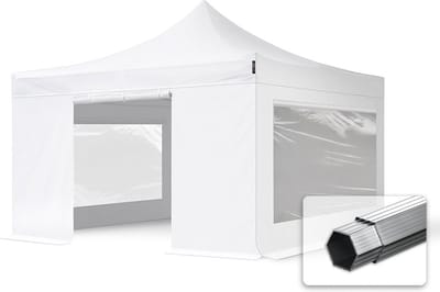 4x4 m Easy Up partytent Vouwpaviljoen met zijwanden (2 panorama), PROFESSIONAL alu 40mm, wit