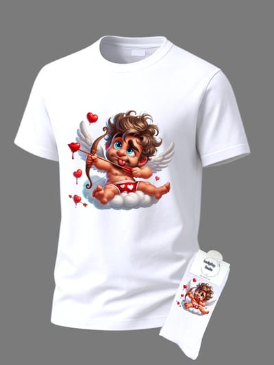 Valentijn cadeau - Cupido - Giftset - Hartjes - T-shirt Liefde - Cadeau set shirt met sokken - Speciaal cadeau - Grappig cadeau voor vrouw en man - Valentijnsdag - T-shirt voor dames en heren - Maat S