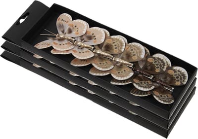 Othmar Decorations vlinders op clip - 18x st - bruin tinten - 8 cm - kunststof -kerstversiering