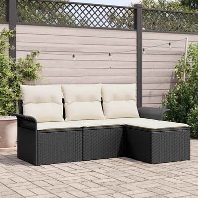 vidaXL - Bankstel - 4 - st - 4-Aantal - zitplaatsen - Zwart - en - Crème - poly - rattan