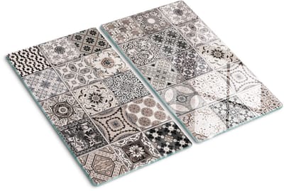 Tulup Glazen Snijplank - Beige Keramische tegels Snijplank Glas - SET van 2 STUKS 30 x 52 cm - Anti-Slip Snijplanken-Serveerplanken van glas-UV Gelaagd Glas Serveerplanken-Dienblad-Kookbenodigdheden