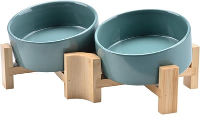 Keramische Hondenvoerbak met Houten Standaard, Kantelbaar en Antislip