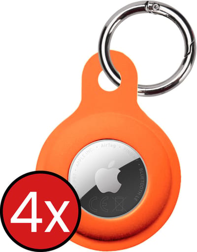 Hoesje Geschikt voor Apple AirTag 2 Sleutelhanger Hoesje Siliconen Hanger - Hoesje Geschikt voor Apple AirTag 2e generatie Hanger Sleutelhanger Hoesje - Oranje - 4 PACK