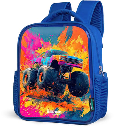 NoBoringSuitcases.com® - Rugzak blauw - Schooltas jongens - Monstertruck - Verfspatten - Kleurrijk - Explosie - Kinder rugtas jongen - Boekentas kind - Kinderrugzak voor school - Schoolrugzak