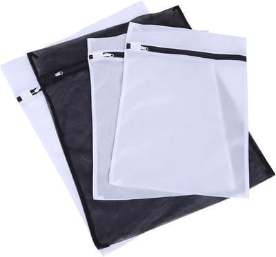 Fijne Mesh Waszakken - Set Wasnetten - Kleding Beschermen - Met Ritssluiting - 4 Delige Set - Wit