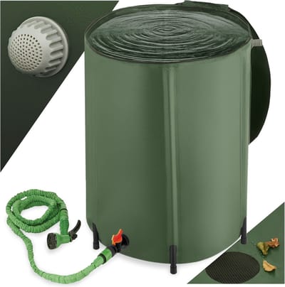 tectake® - Regenwatertank voor tuin en camping - Opvouwbare ton - Regenton met deksel en kraan, watertank, regenwateropvangbak, waterton - 250L - groen