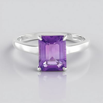 Cavill - 925 Sterling Zilver Ring met 1,86 ct Facetgeslepen Paarse Marokkaanse Amethist - Elegante Platinum Coating Dames Sieraad