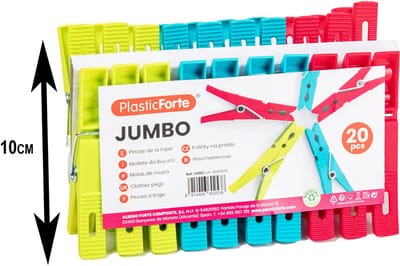 Plasticforte Wasknijpers XL formaat - 100x stuks - felle kleuren mix - kunststof - 10 cm - Was ophangen