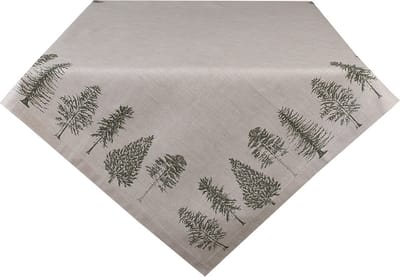 Clayre & Eef Tafelkleed 100x100 cm Beige Groen Katoen Dennenbomen