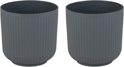 KOMFOTTEU Set van 2 ronde bloempotten, sierpot met 3 afwateringsgaten, weerbestendige plantenpot, kunststof sierpot voor tuin, balkon en veranda, grijs