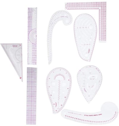 Dailygoods- Naailiniaalset 9-delig - Gebogen Stok - Meetgereedschap - Duidelijke Schaalnummers - Handmatig Snijden - Praktisch Gebruik - Meetlat