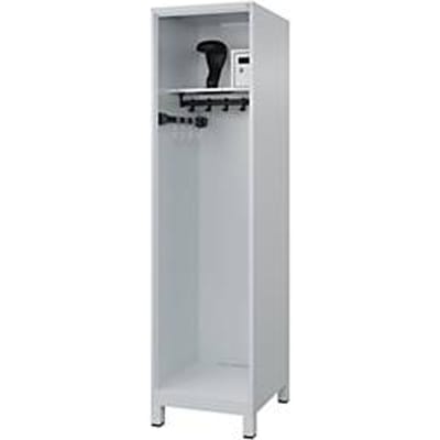 Brandweerkluis C+P Evolo Flexo, 1 compartiment, helmhouder, met voeten, B 500 x D 600 x H 1950 mm, RAL 7035 lichtgrijs