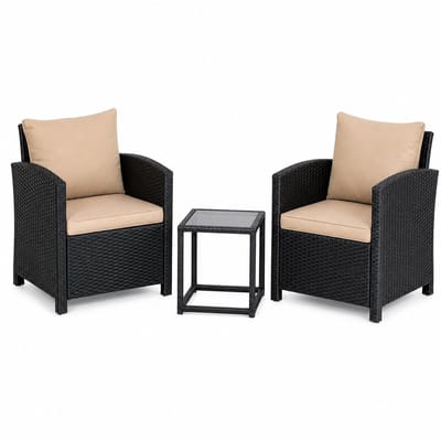 Jurrys Tuinset - Tuinstoel - Tuintafel - Inclusief kussens - 3 delige set - Compact - Luxe uitstraling - Rotan - Groen - Hoogte 77cm