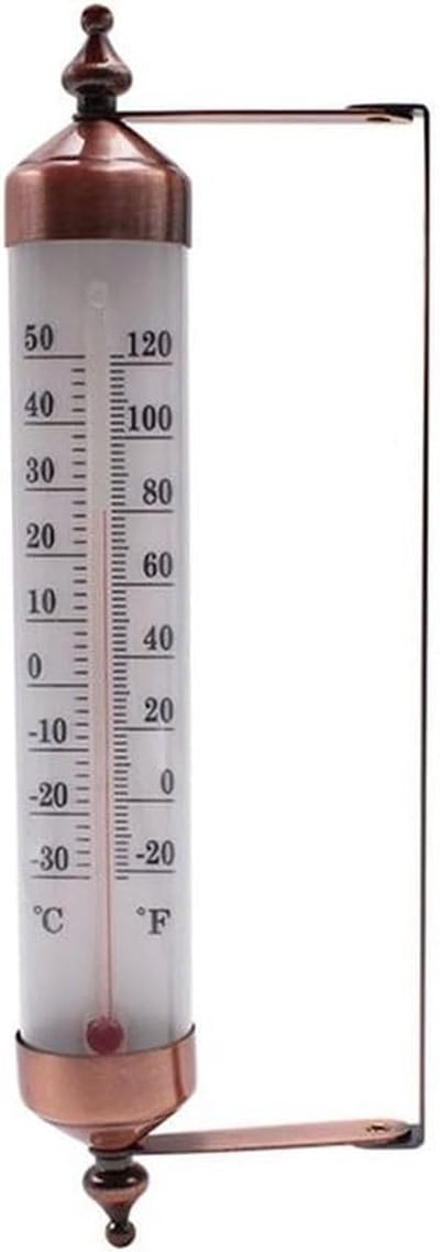 Binnen Buiten Thermometer - Temperatuurmeter Weer - Temperatuur Meten - Batterijvrij Dubbele Schaal - 10 Inch - Zilver