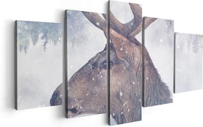 Artaza Canvas Schilderij Vijfluik Hertenkop - Hert Op Een Bomen Achtergrond - 100x50 cm - Wanddecoratie Woonkamer - Schilderijen - Muurdecoratie