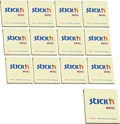 Stick'n sticky notes - 12-Pack - 76x76mm - pastel geel - 100 memoblaadjes per blok