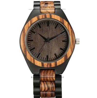 Houten Herenhorloge - Hout - Verstelbare Band - Bruin en Zwart - Met Horlogedoos